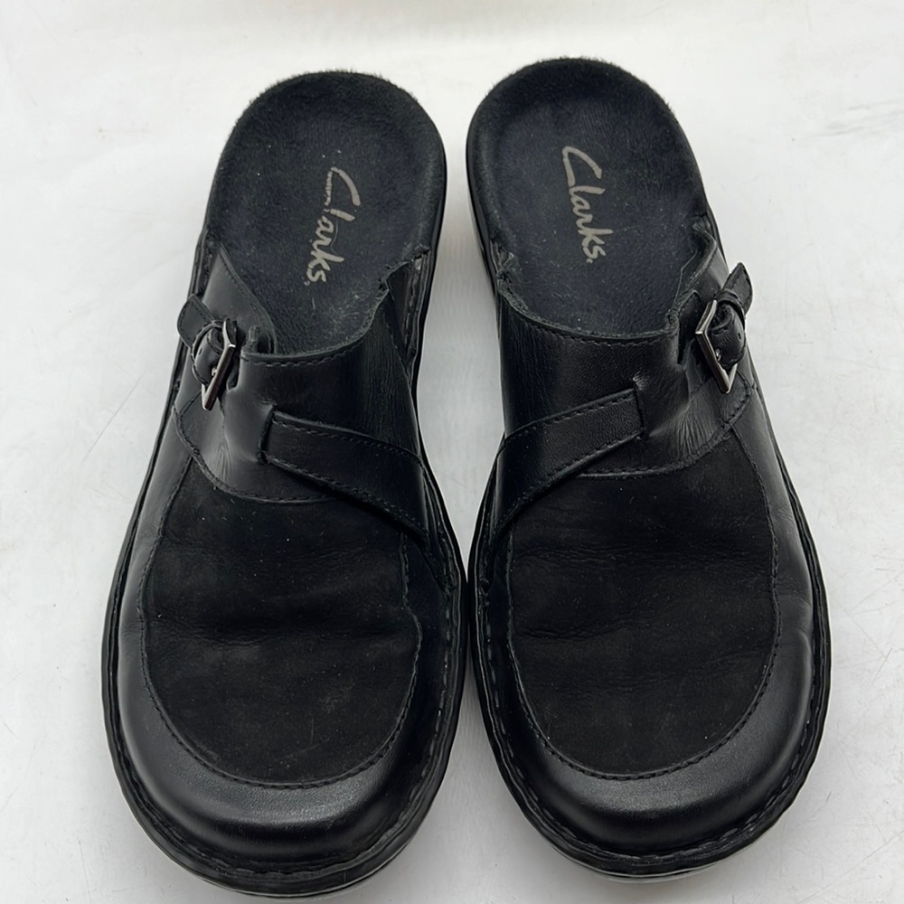 Clarks Black Leather Nubuck Slip On Mule Sz 6. CM1837C